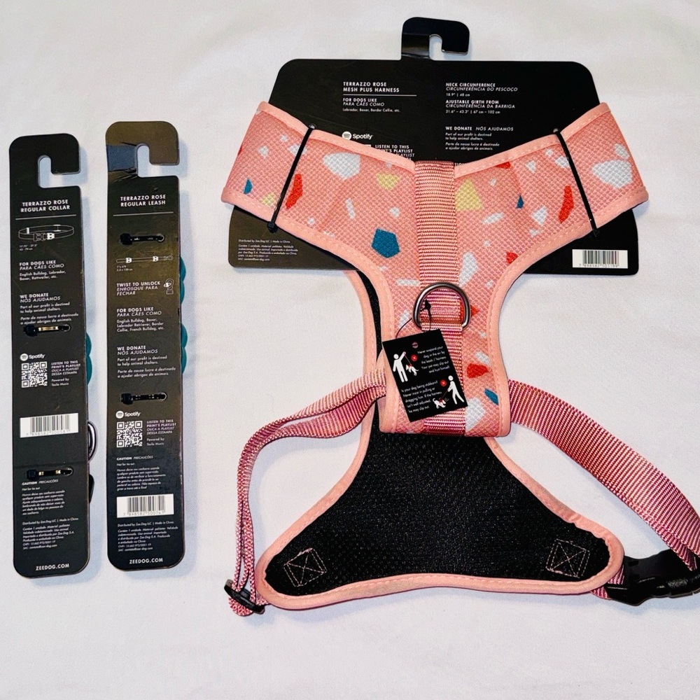 NEW Zeedog Large Dog Pet Bundle Harness, Collar, Leash - Terrazzo Rose print - Picture 3 of 8